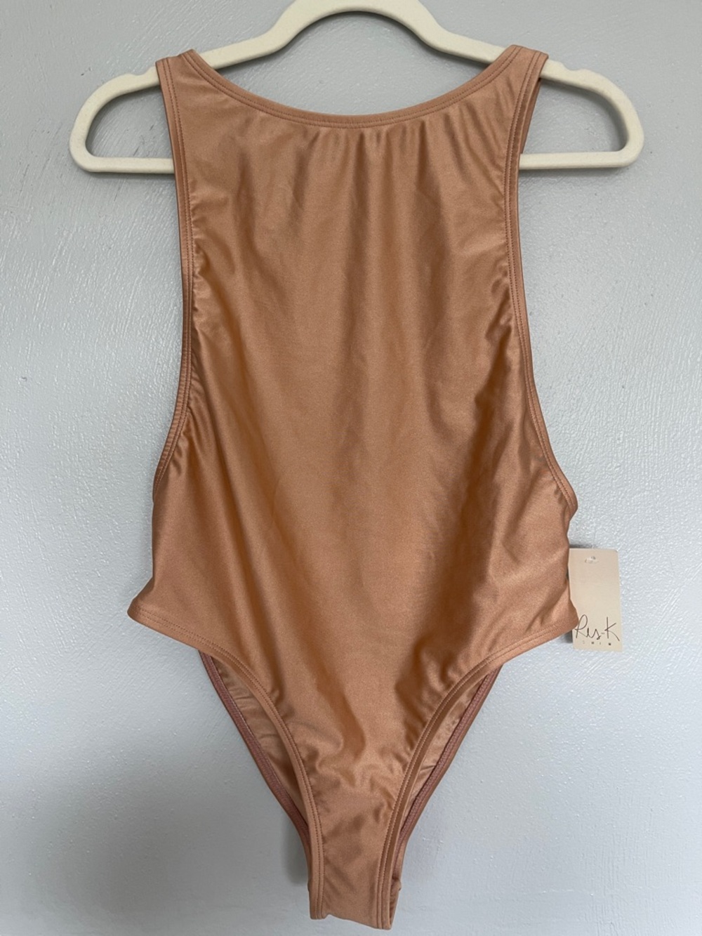 Ris-K Swim Rose Gold High Cut One Piece Swimsuit Medium NWT